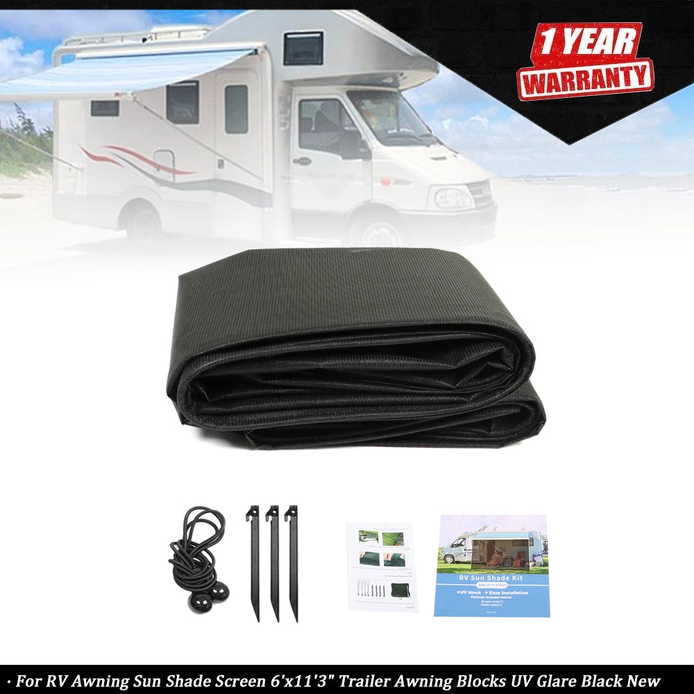 RV Awning Sun Shade Screen for Trailer (6' x 11'3")