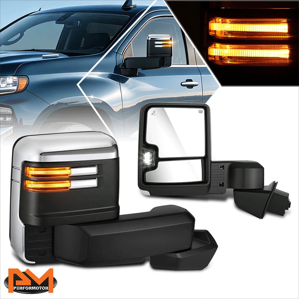 Set of 2 Power Heated LED Puddle Light Tow Mirrors for Chevrolet Silverado 1500 LTD (2019–2025)