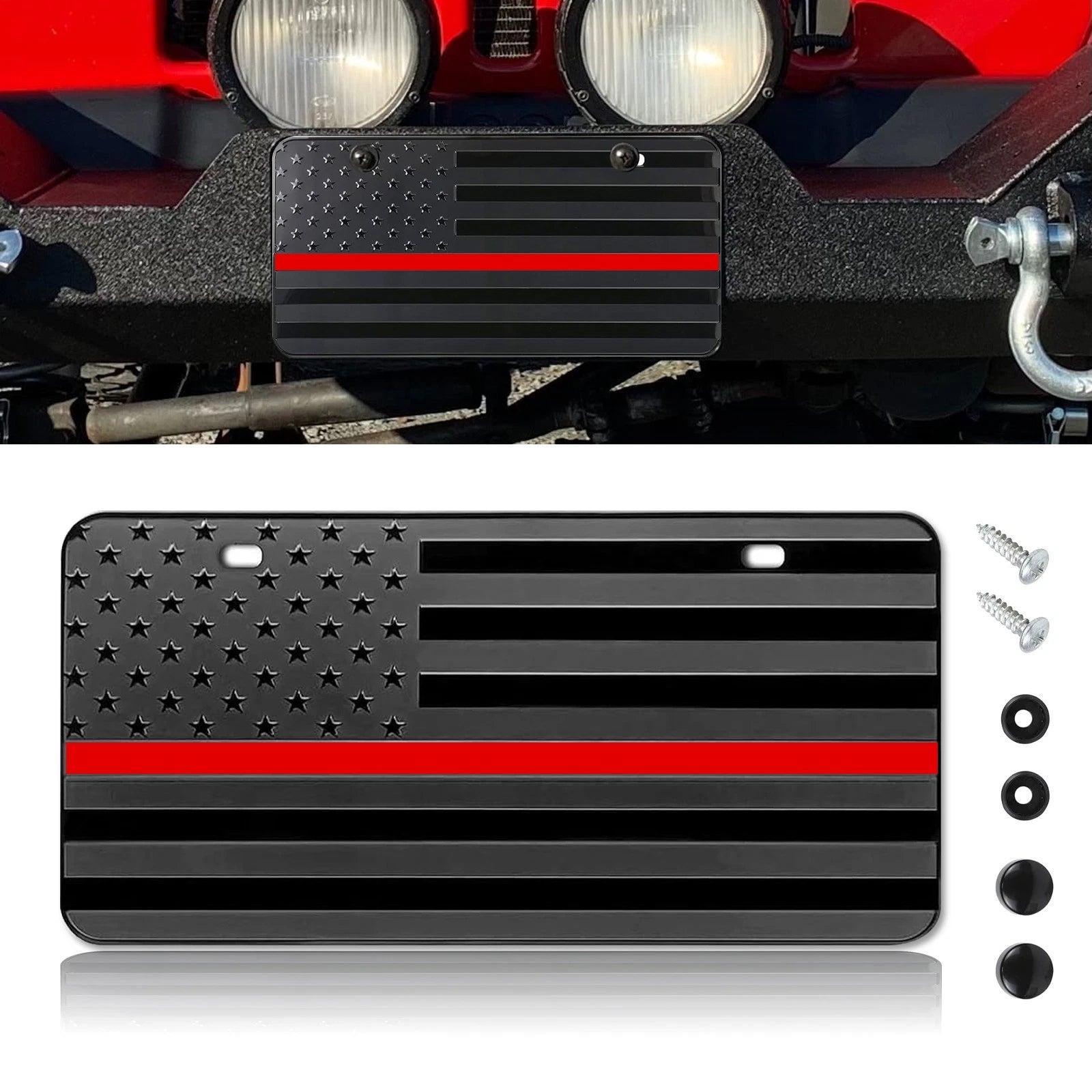 American Front Flag License Plate Vanity Gift for Red Line (—)