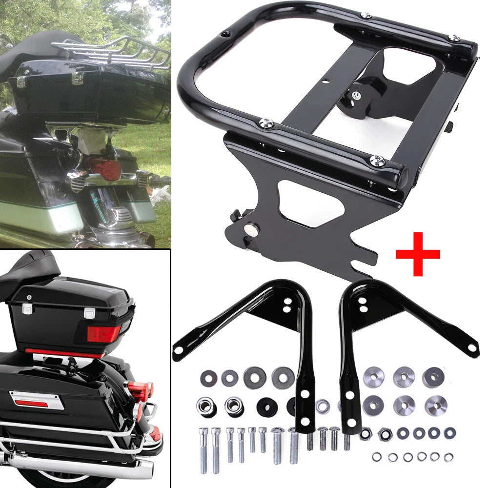 Detachable Two Up Tour Pack Mount Rack for Harley (1997–2008) w/ Docking Kit