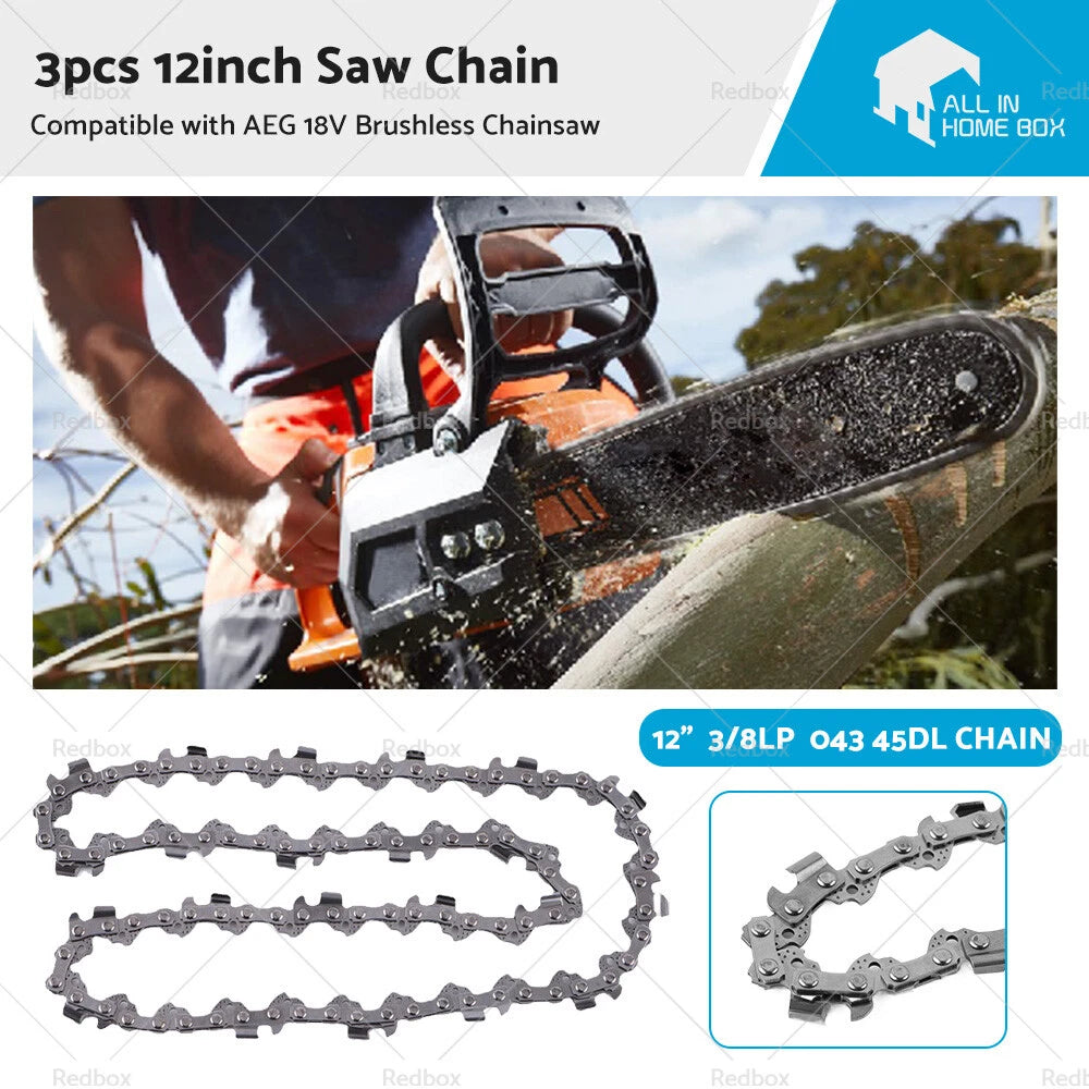 3PCS 12" 3/8LP 45DL Chainsaw Chain for AEG ACS18B ACS18BS (2018–2023)