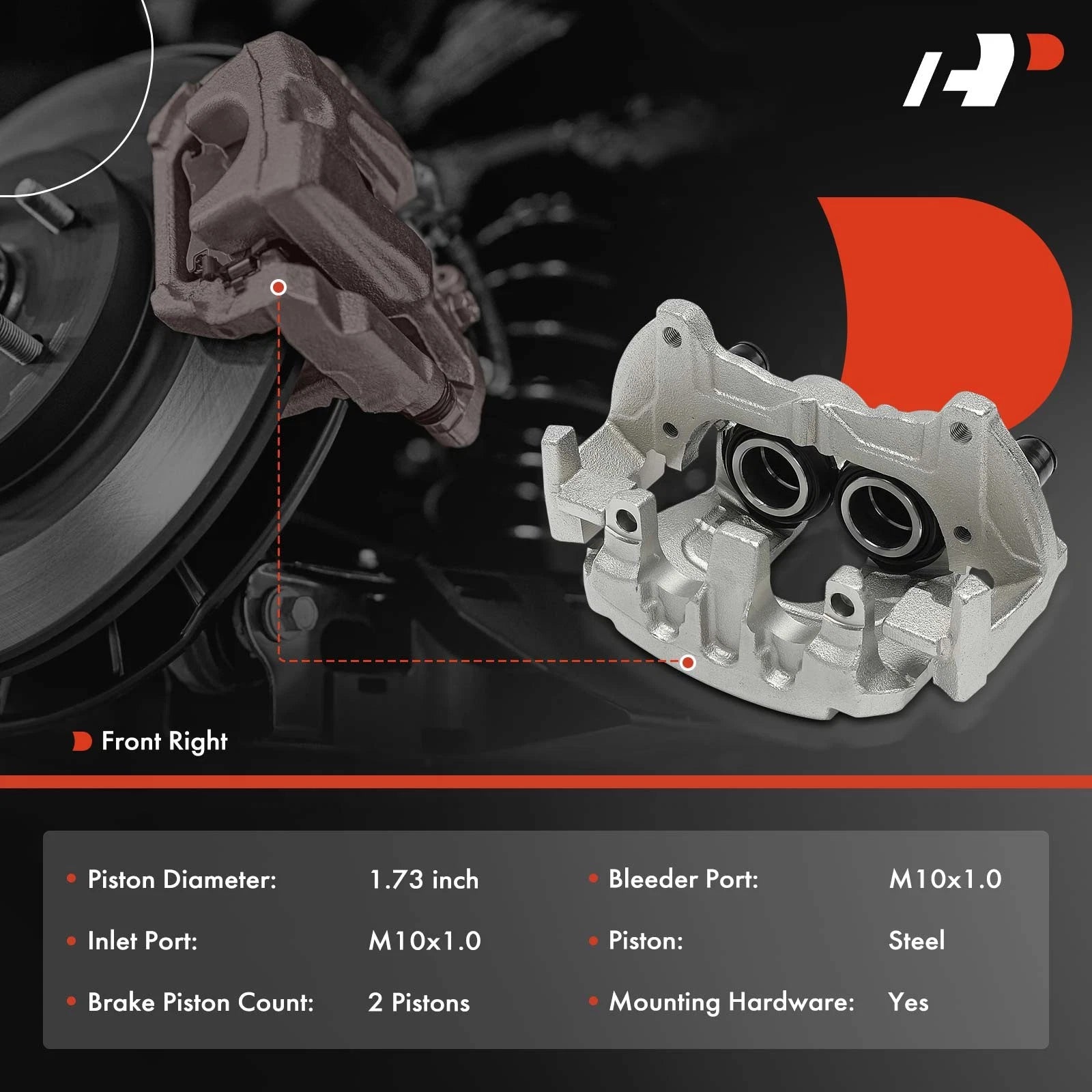 Front Passenger Side Brake Caliper with Bracket for Subaru Ascent (2019-2023)