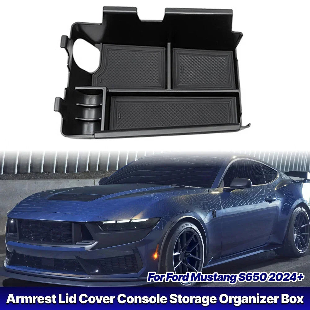 Armrest Lid Cover Console Storage Organizer Box for Ford Mustang (2024–2025)
