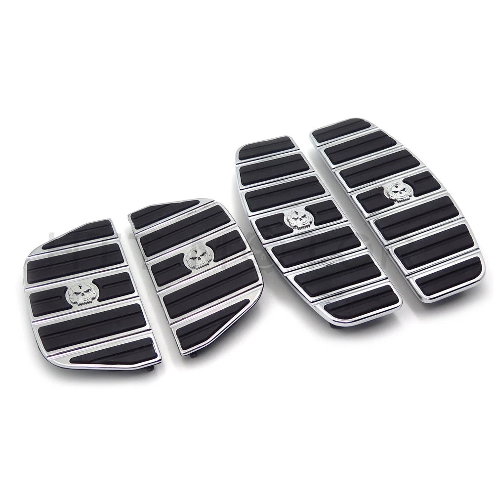 Chrome Gear Skull Rider Passenger Footboard Kit for Harley Touring/Softail (1987–2015)