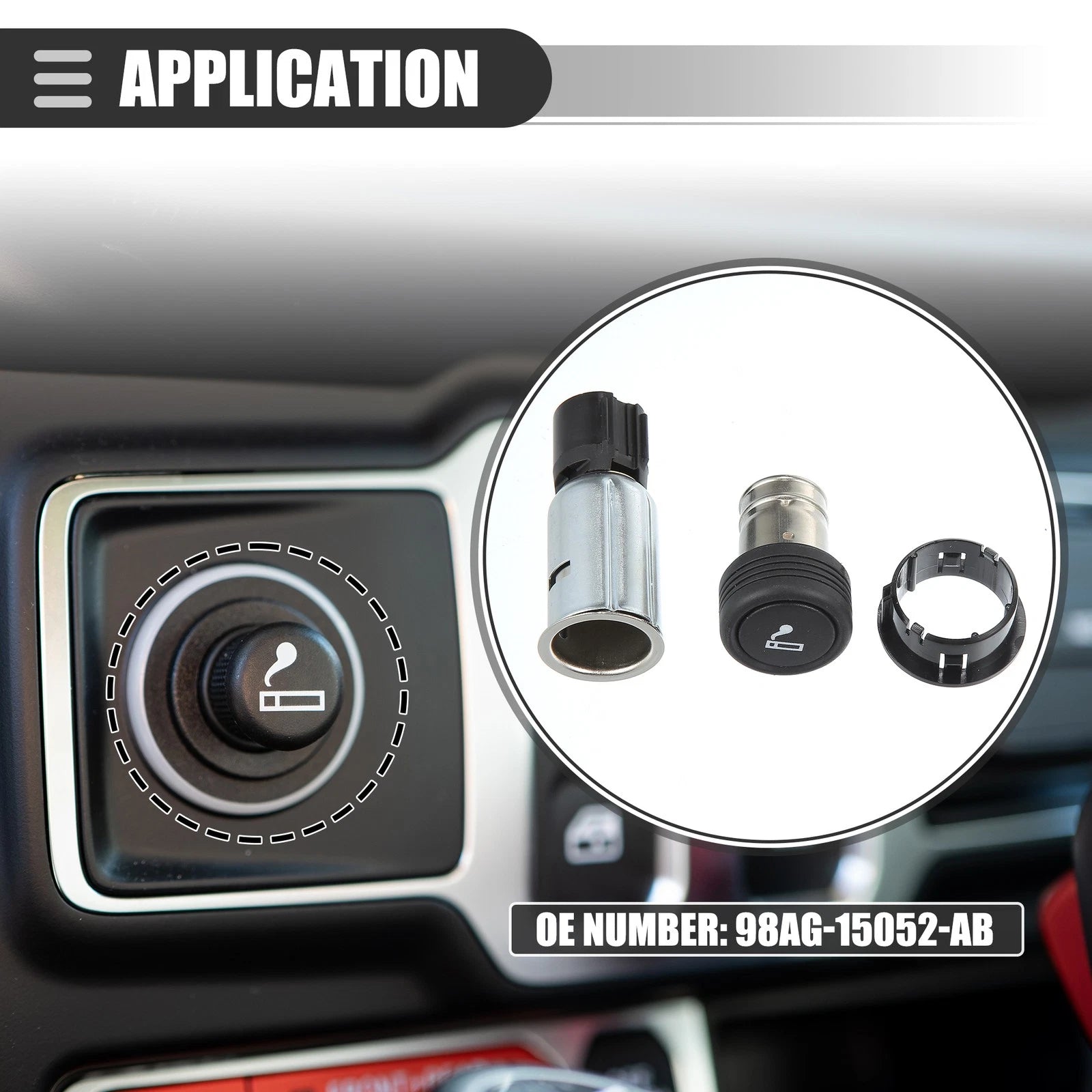 Cigarette Lighter Assembly for Ford E-150 (2009–2012) NO. 98AG-15052-AB Black