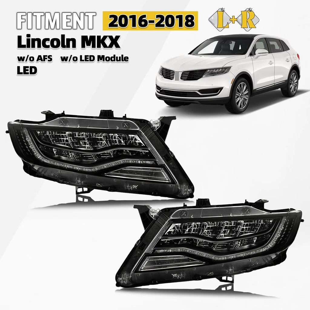 LED Headlight Set for Lincoln MKX (2016–2018) Left + Right Pair