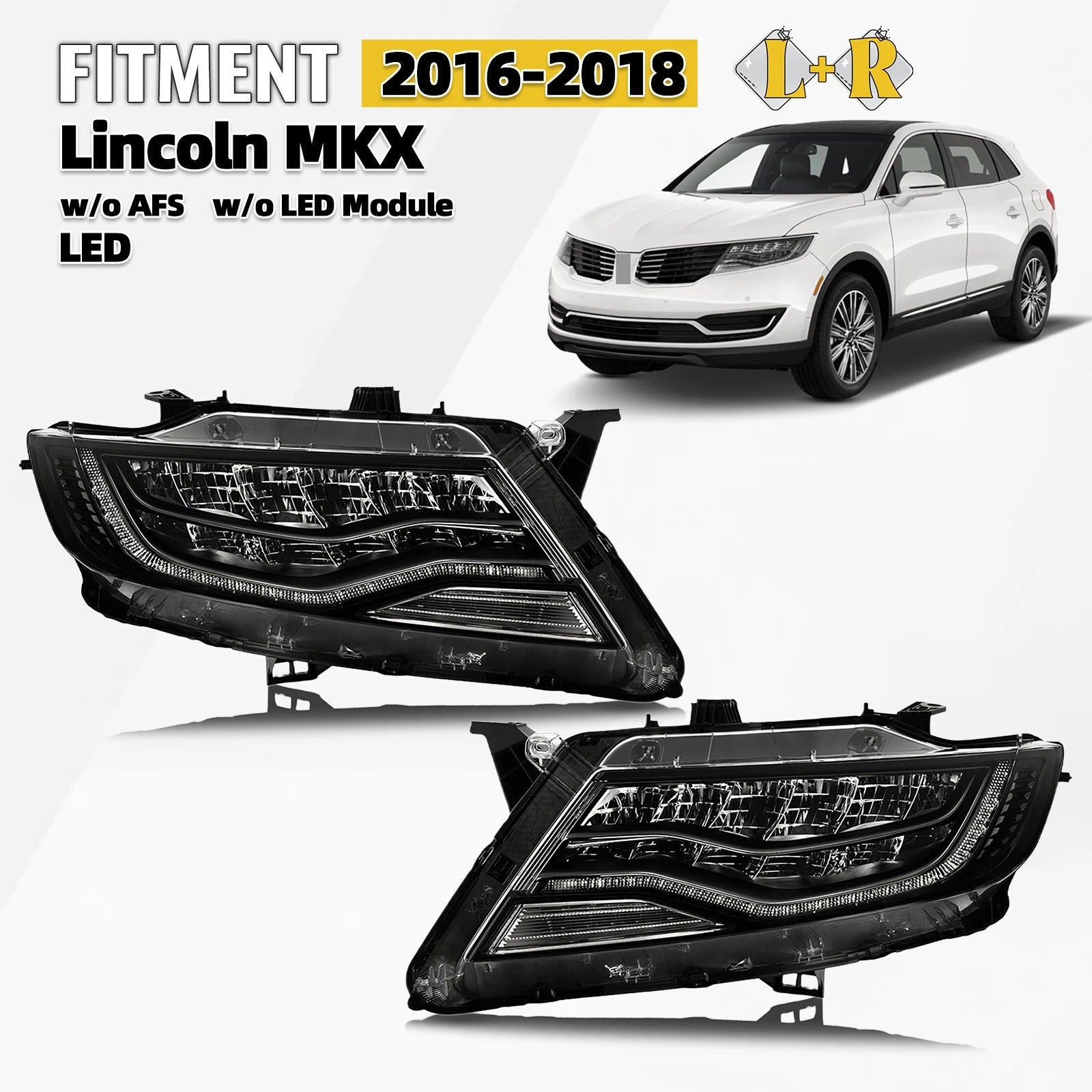 LED Headlight Set for Lincoln MKX (2016–2018) Left + Right Pair