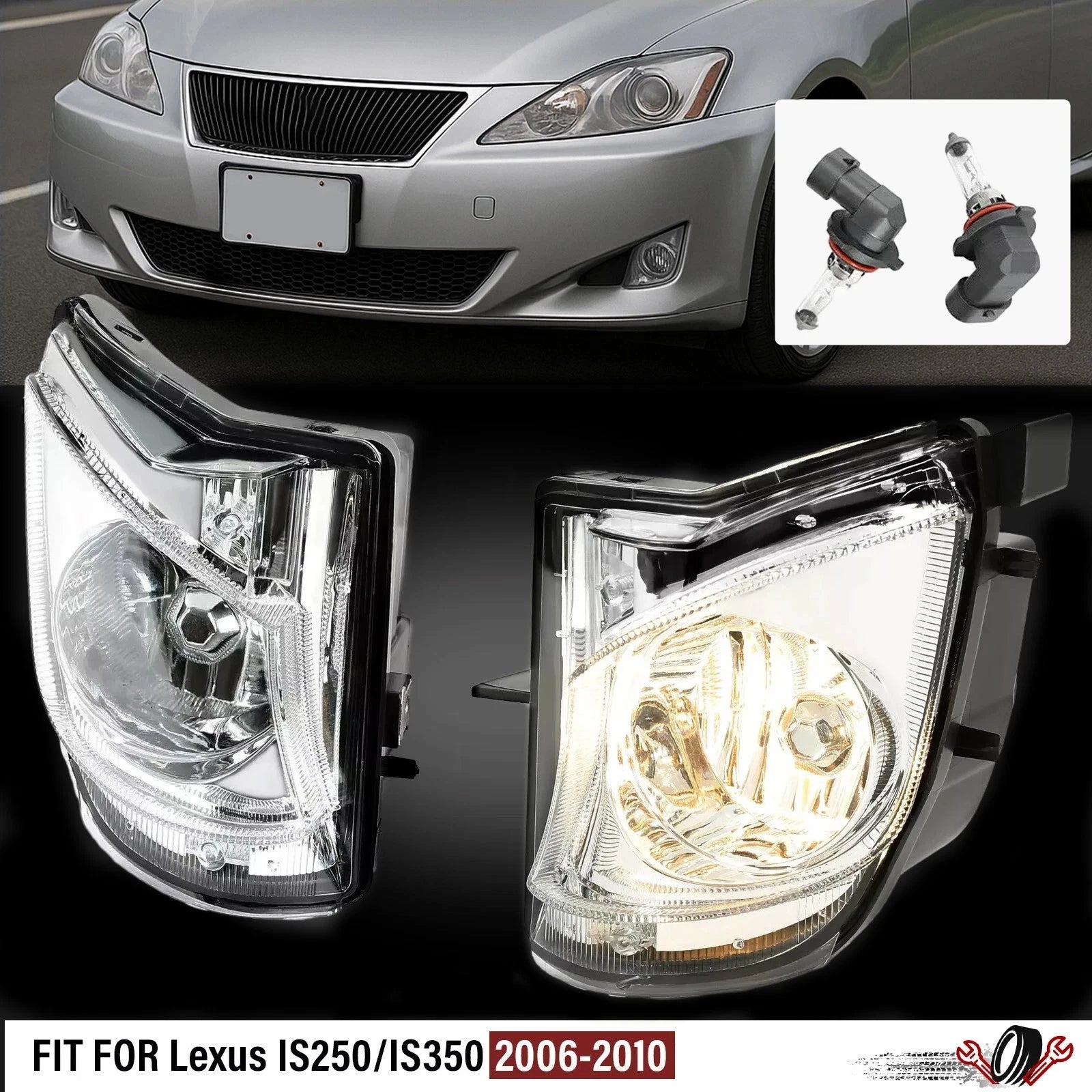 Pair Fog Lights for Lexus IS250 IS350 (2006–2010) Clear Lens