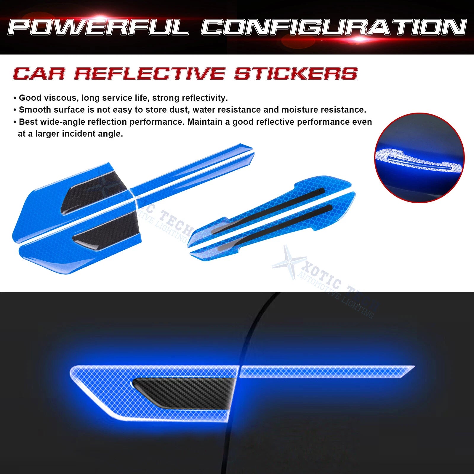 Blue Reflective Rearview Side Mirror & Door Warning Stickers for Universal