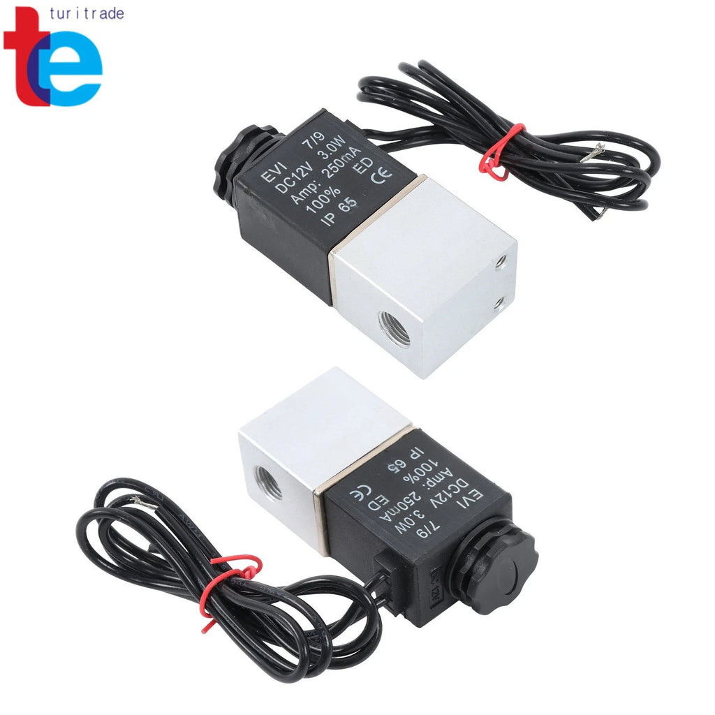 Set of 2 12V DC Solenoid Valves 1/4 Inch Normally Closed for Air Water