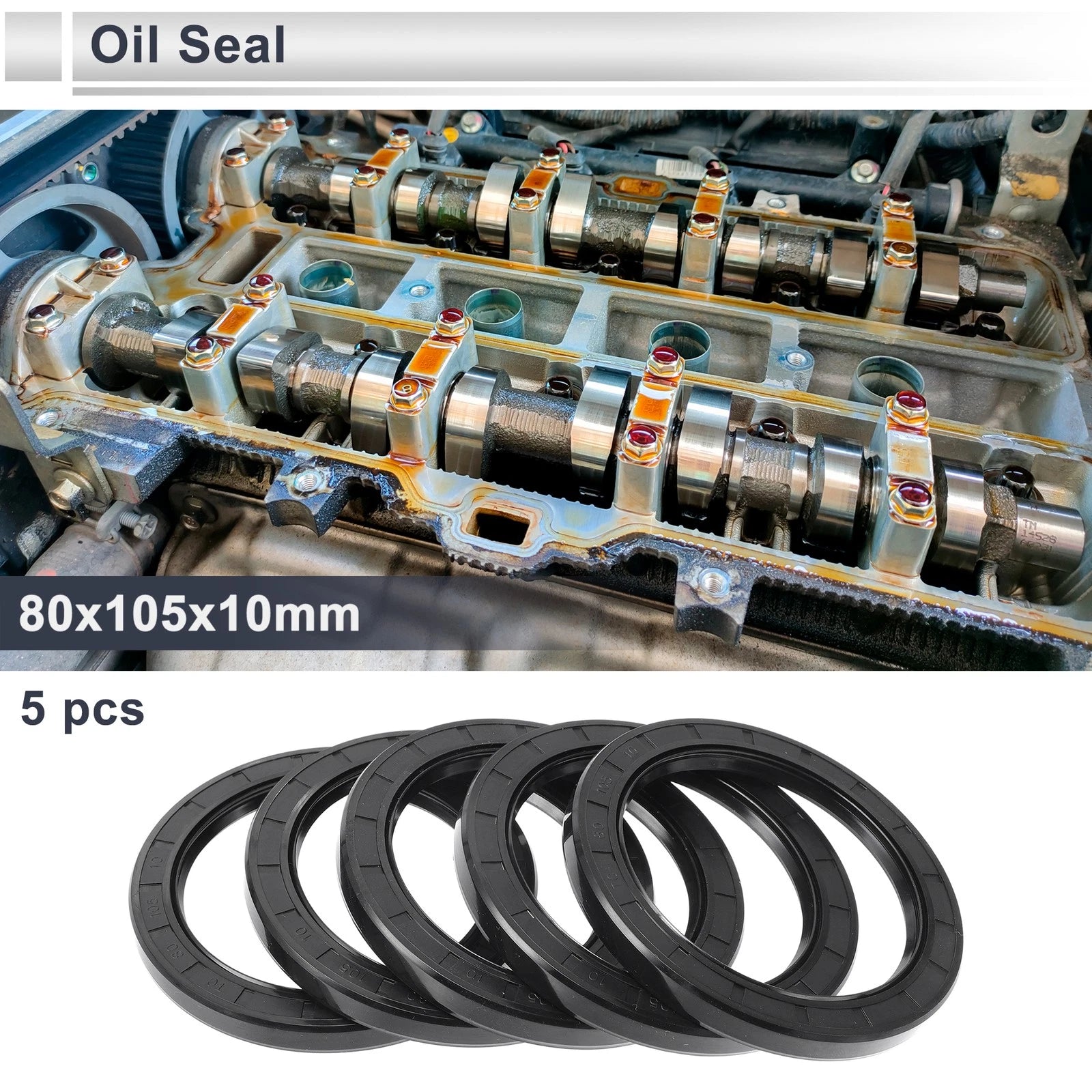 Set of 5 Oil Seal Rotary Shaft Seal for Various Models (80x105x10mm)