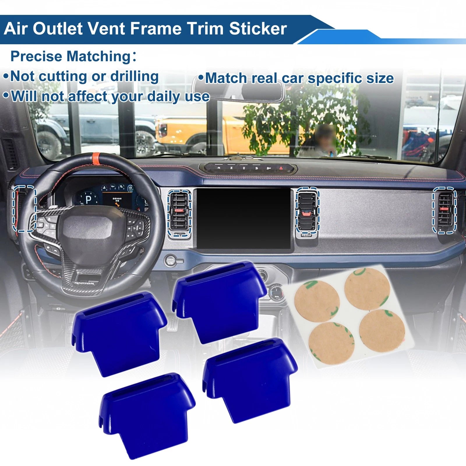 Set of 4 Air Condition Outlet Vent Trim Covers for Ford Bronco (2021–2024) Blue