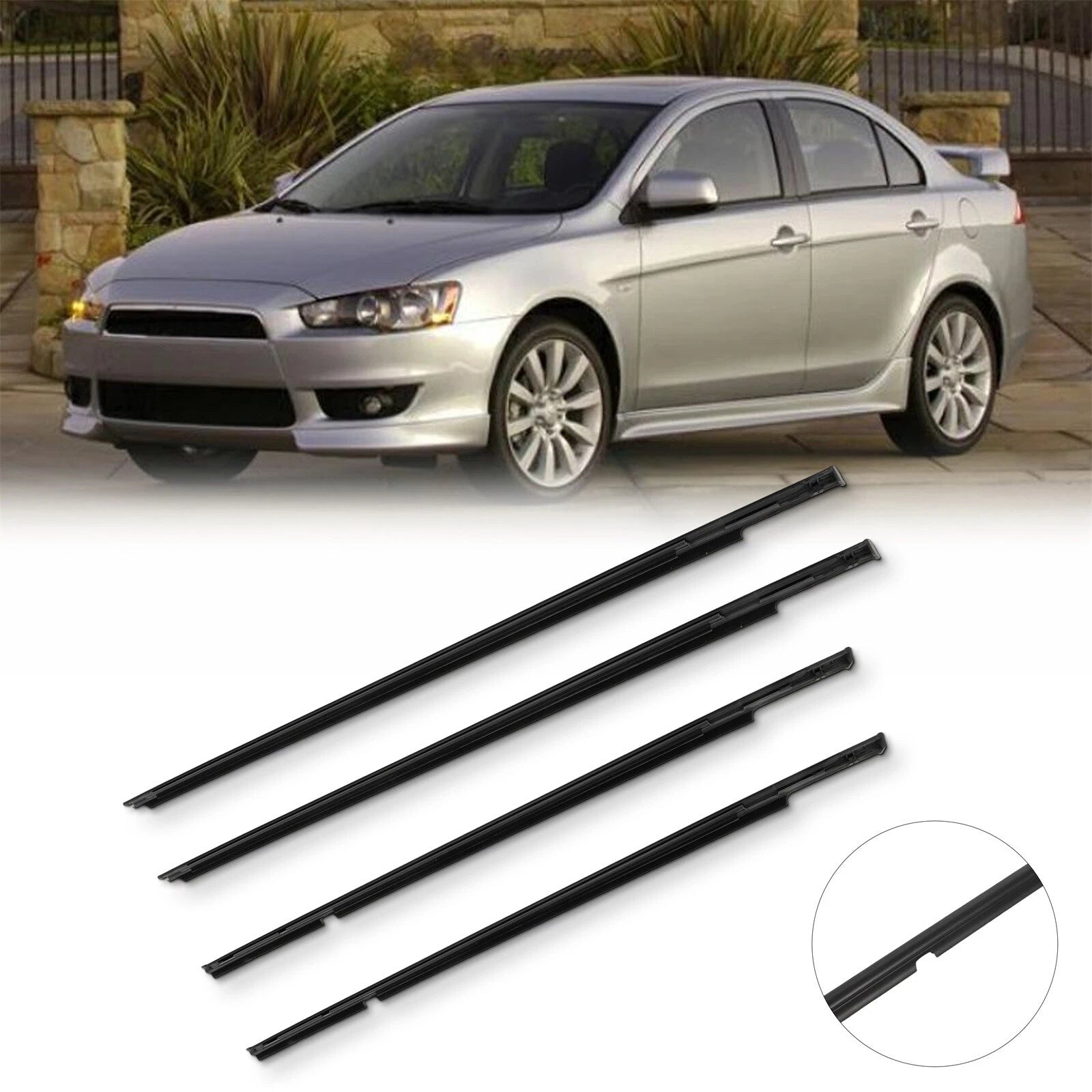 Set of 4 Window Weatherstrip Door Seal Belts for Mitsubishi Lancer (2008–2017)