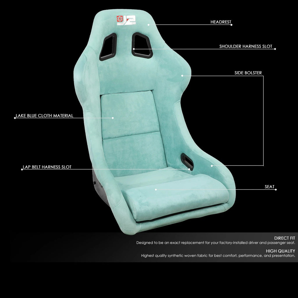J2 Pair Lake Blue Suede Racing Seats for Universal Fit (Fixed Position)