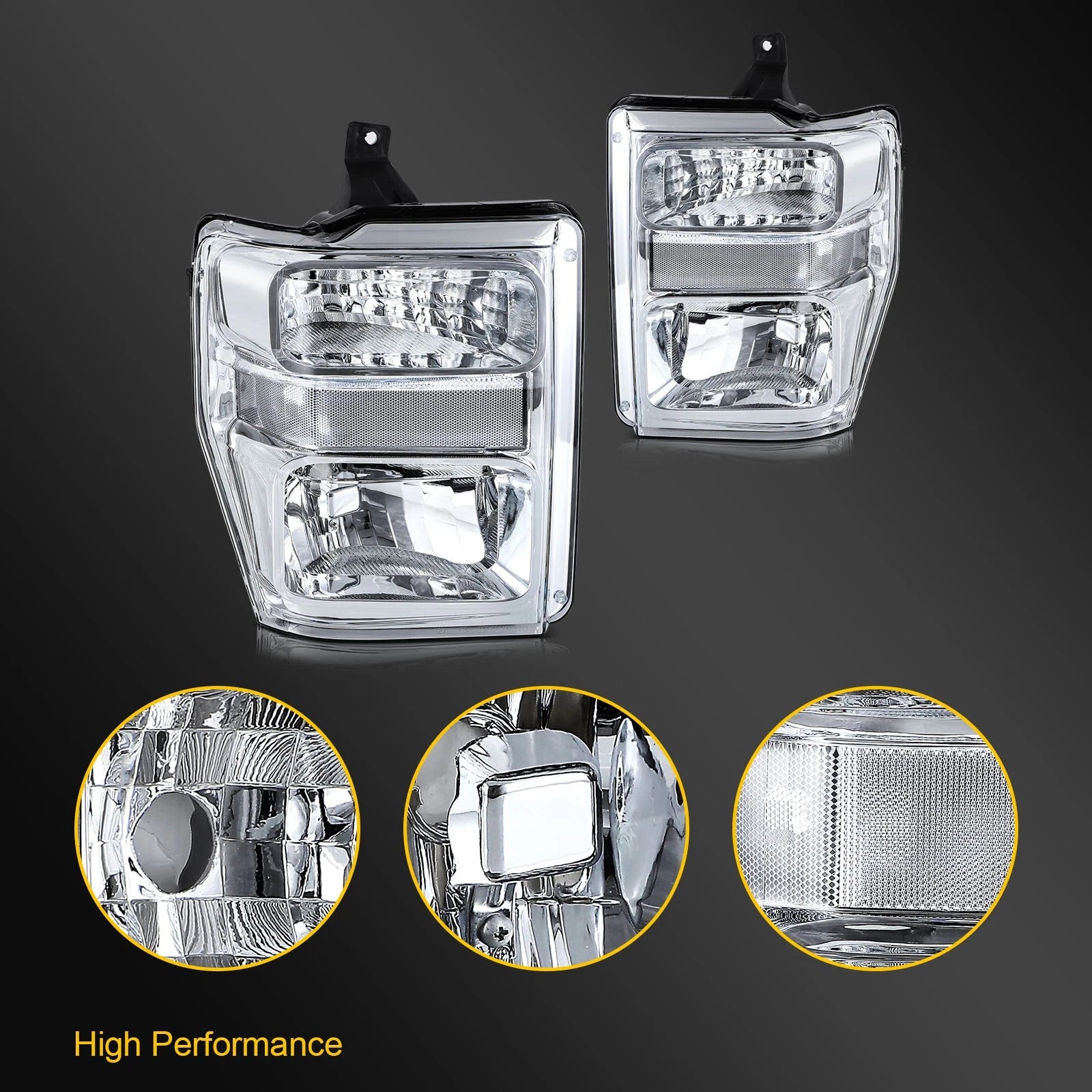 Chrome Headlight Assembly for Ford F-250 F-350 F-450 F-550 Super Duty