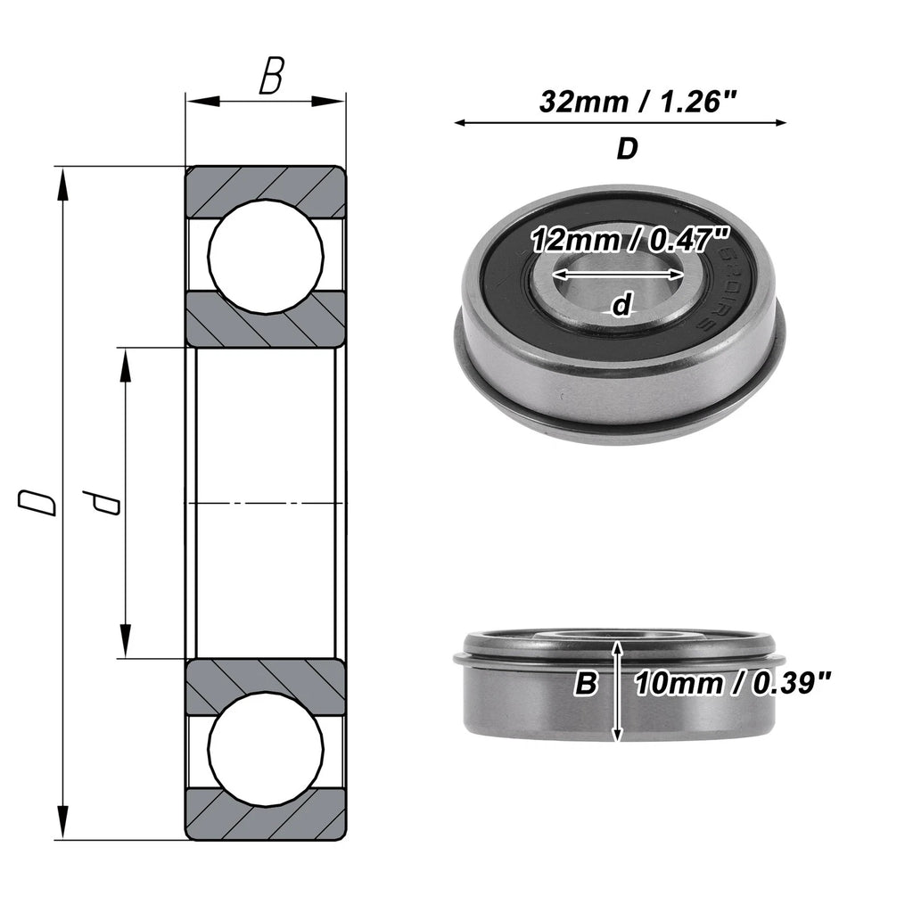 6201NR2RS Deep Groove Ball Bearing for Scooter Skateboard (12x32x10mm)