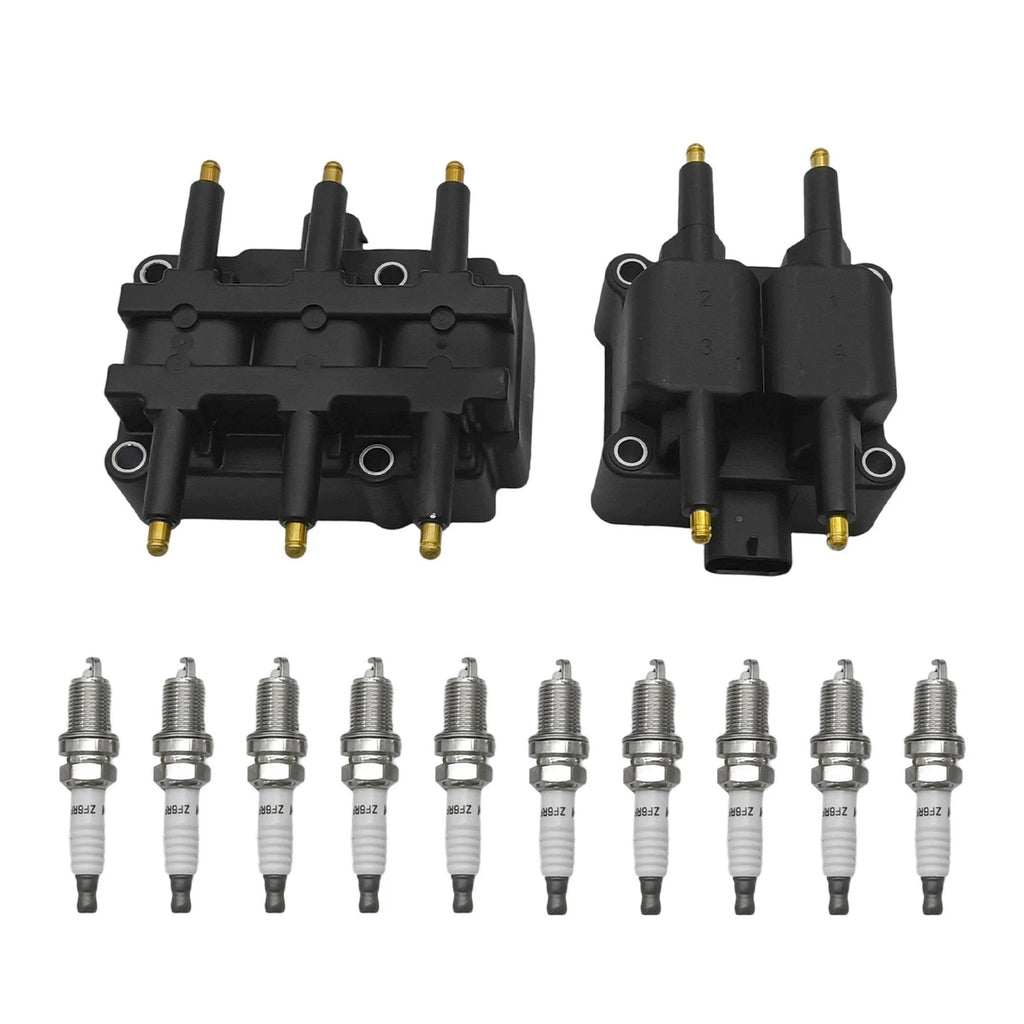 Set of 2 Ignition Coils & 10 Iridium Spark Plugs for Dodge Ram 2500 3500 (1994–1996)