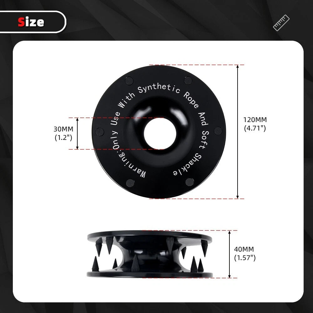 Black Rope Retention Pulley for Synthetic Rope & Soft Shackle