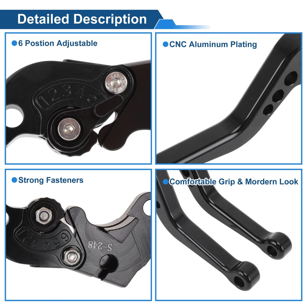 Adjustable Short Brake Clutch Levers for Suzuki GSXR750 (2004–2005) - Black