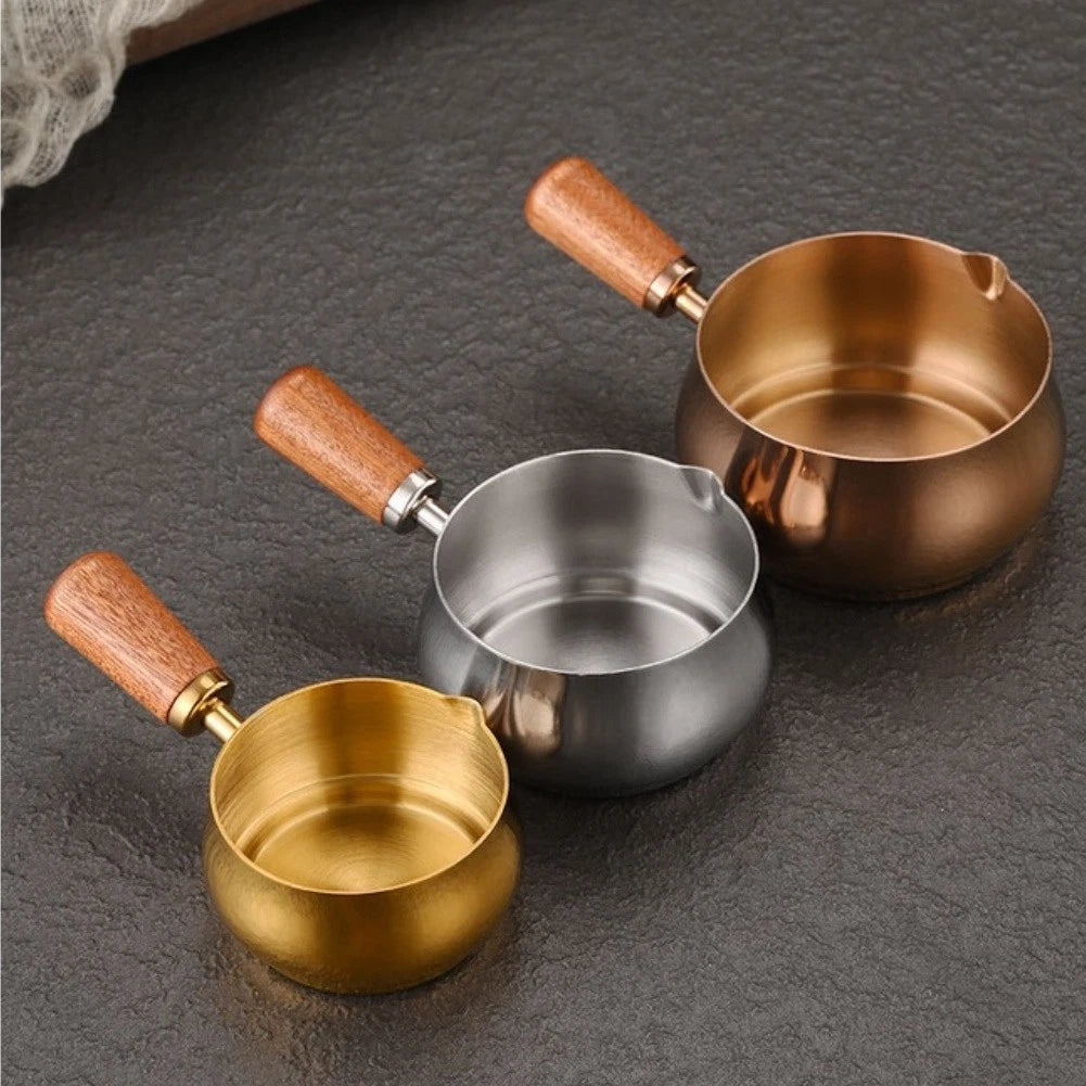 Stainless Steel Gravy Boat with Wooden Handle for Sauces (60ml)