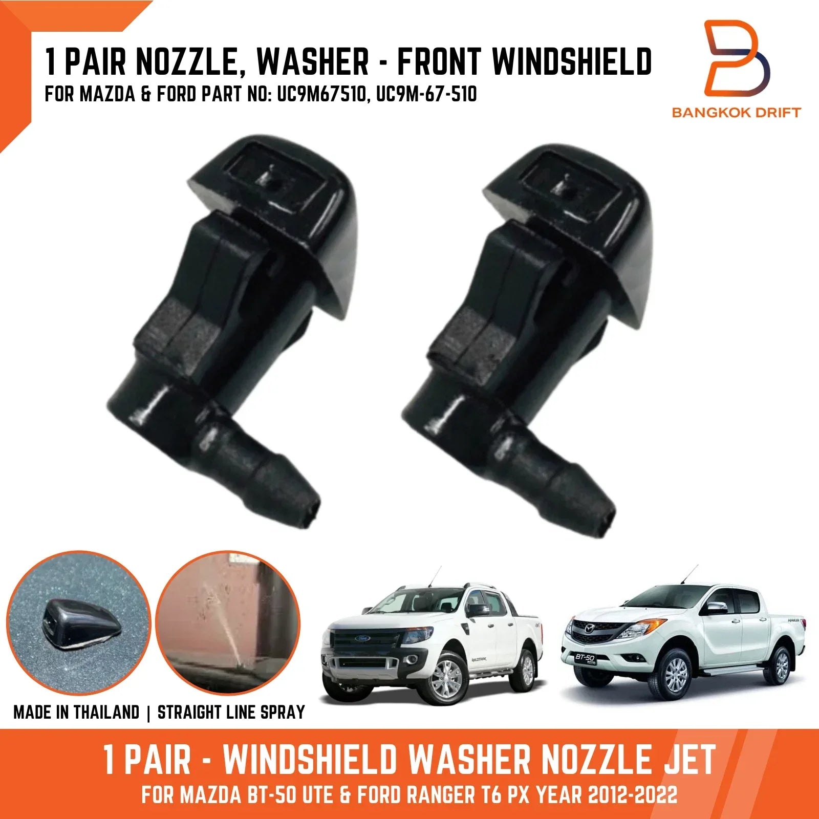 Windscreen Washer Jet Nozzle for Ford Ranger PX T6, Mazda BT-50 (12-22)