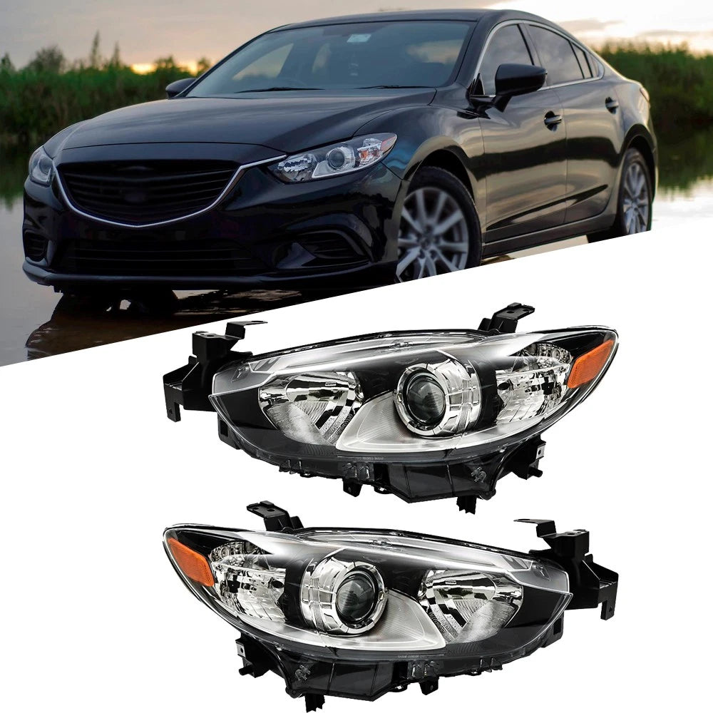Set of 2 Headlights for Mazda 6 (2014–2017) Black Housing Halogen