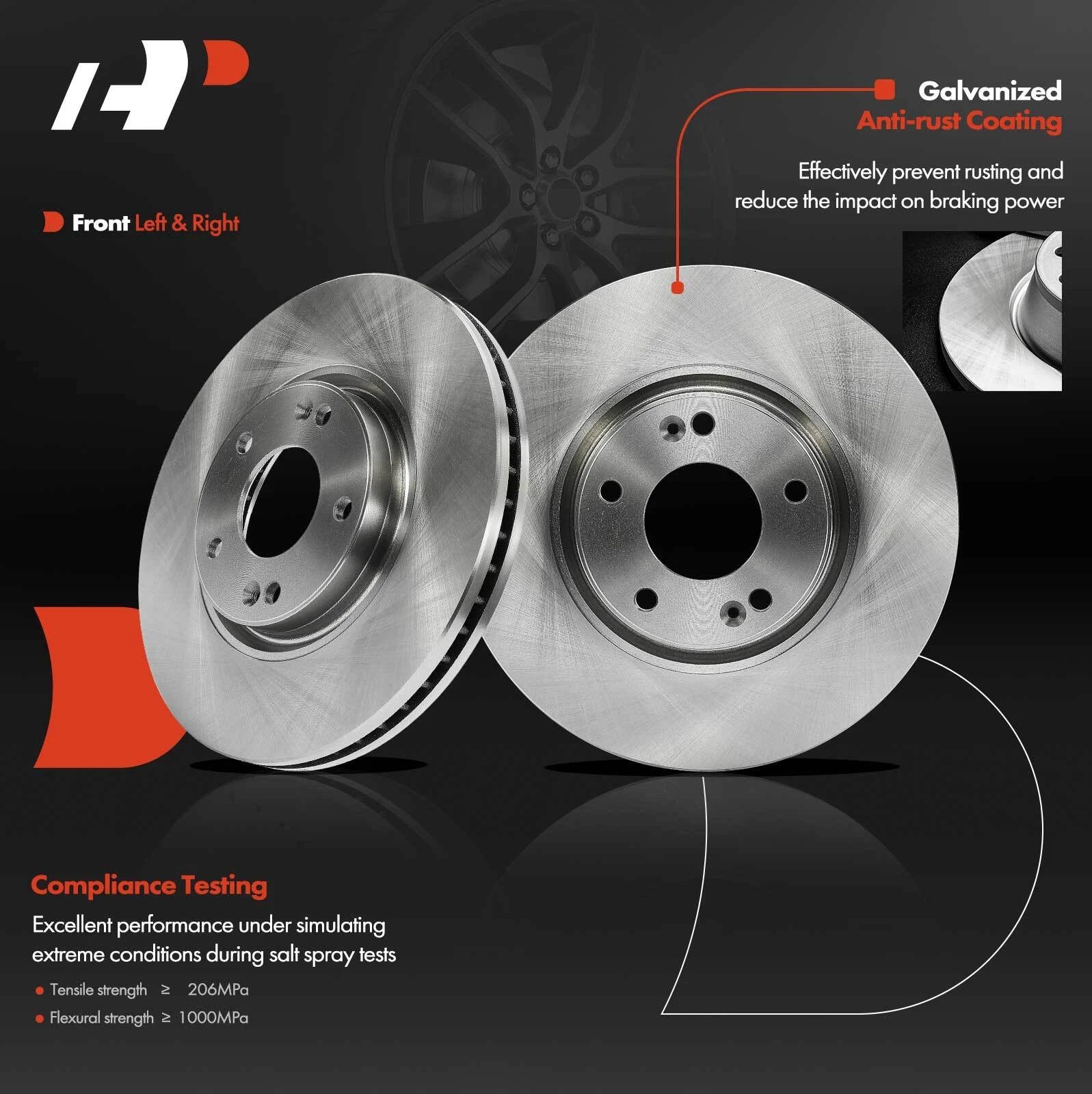 Set of 2 Front Disc Brake Rotors & Ceramic Pads for Kia Amanti (2004–2006)