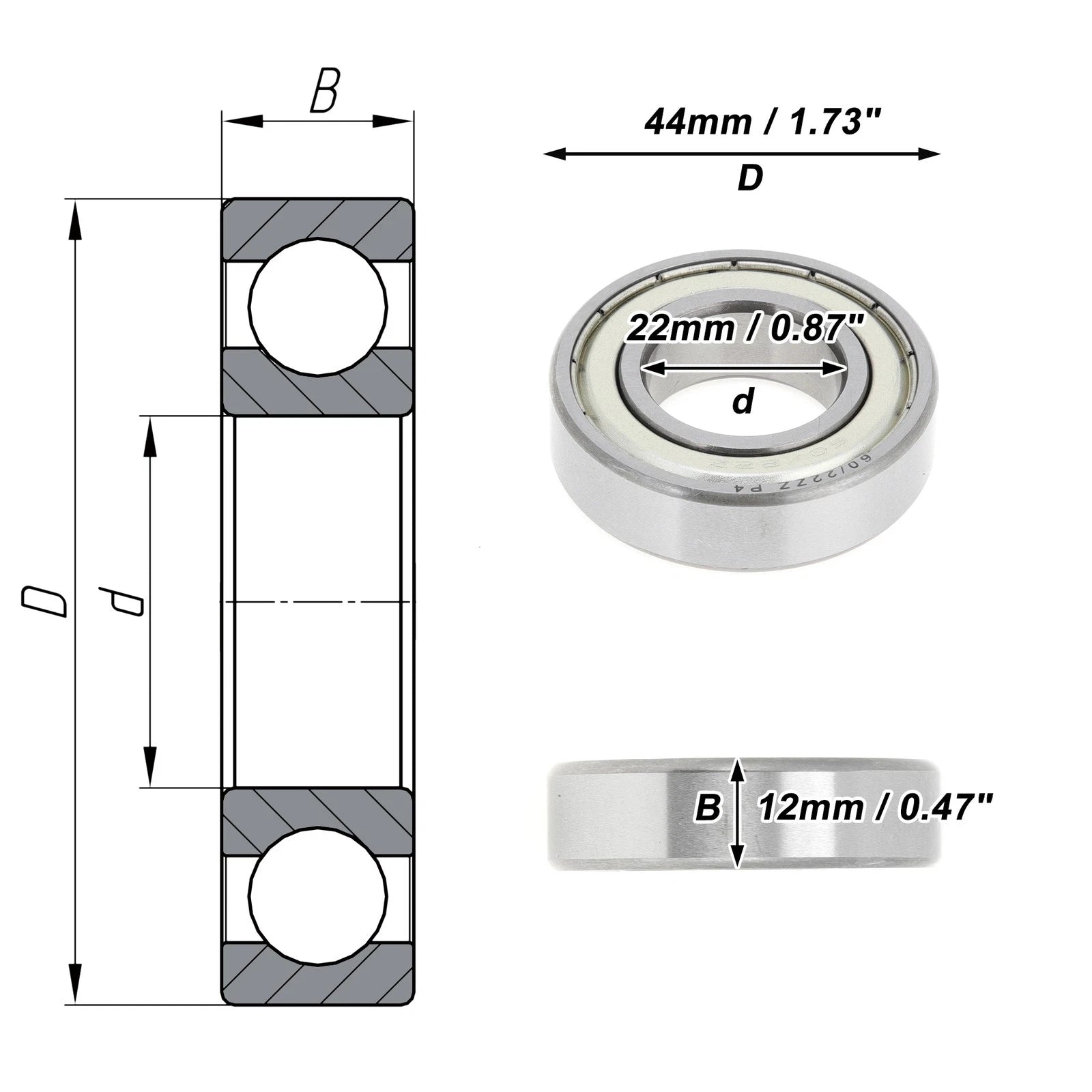 Deep Groove Ball Bearing P4 for Scooter Skateboard Wheel (22x44x12mm)