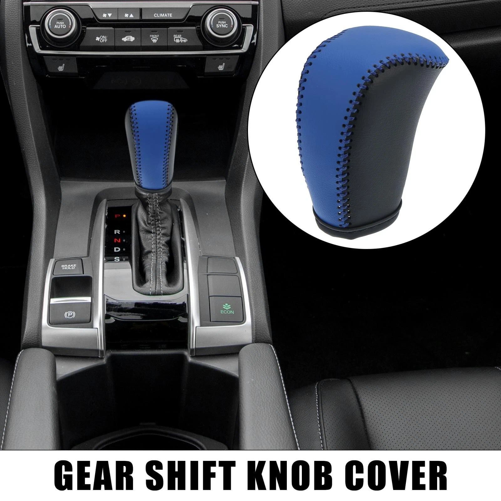 Gear Shift Knob Cover for Honda Civic (2016–2021) - Black Blue Faux Leather