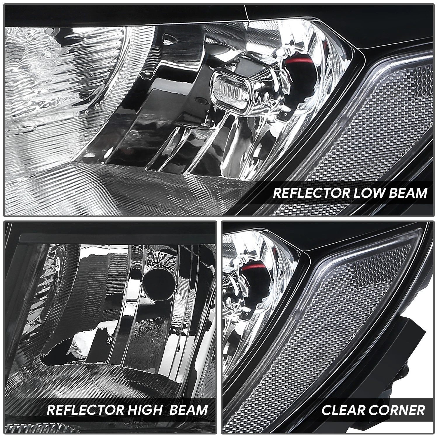 2PC Headlights for Jeep Compass (2017–2021) Black Housing Clear Corner