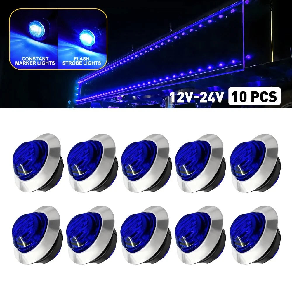 10X 3/4" LED Emergency Strobe Marker Light Blue Warning Flashing