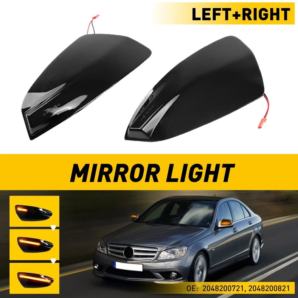 2X Dynamic LED Mirror Light Turn Signal for Mercedes Benz C-Class (2007–2014)