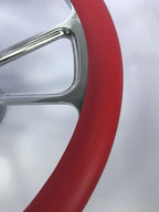 14 Inch Billet Steering Wheel Polished 5 Hole with Red Wrap for Universal