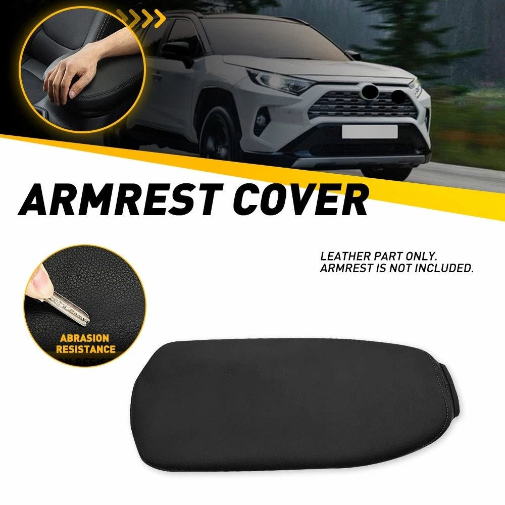 Black Leather Center Console Lid Cover for Toyota RAV4 EV (2019–2025)
