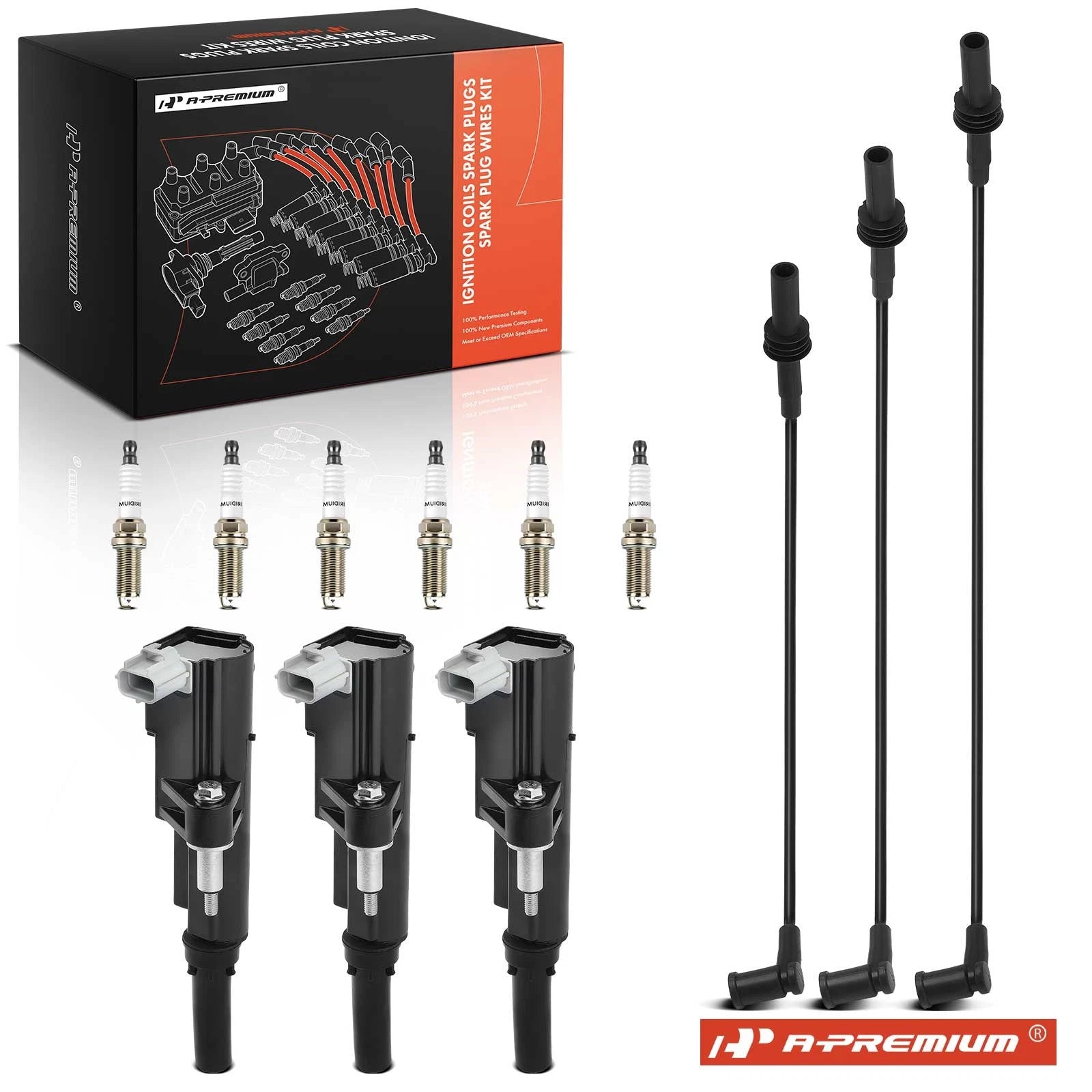 Set of 3 Ignition Coils & 6 Iridium Spark Plugs for Jeep Dodge