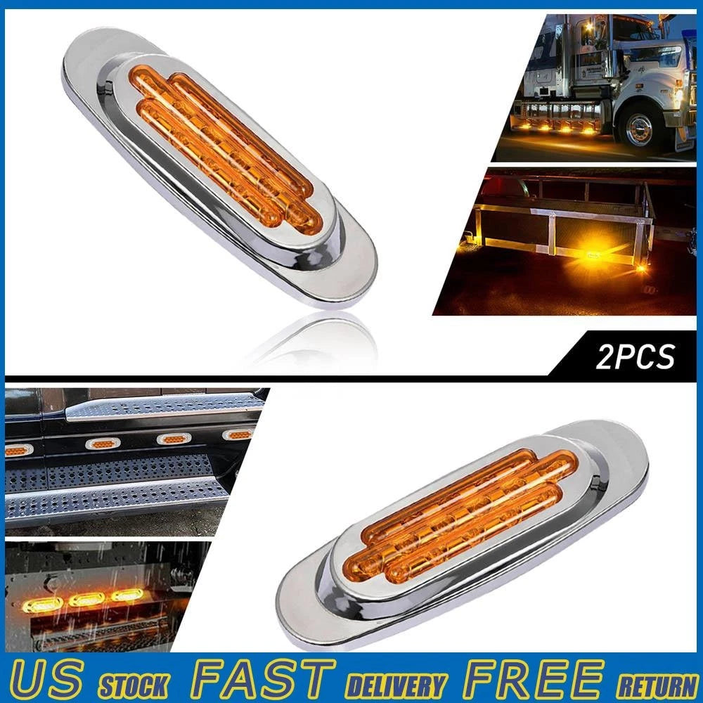 2X Amber 6-1/2" 16-LED Truck Side Marker Turn Signal Lights Chrome 12V