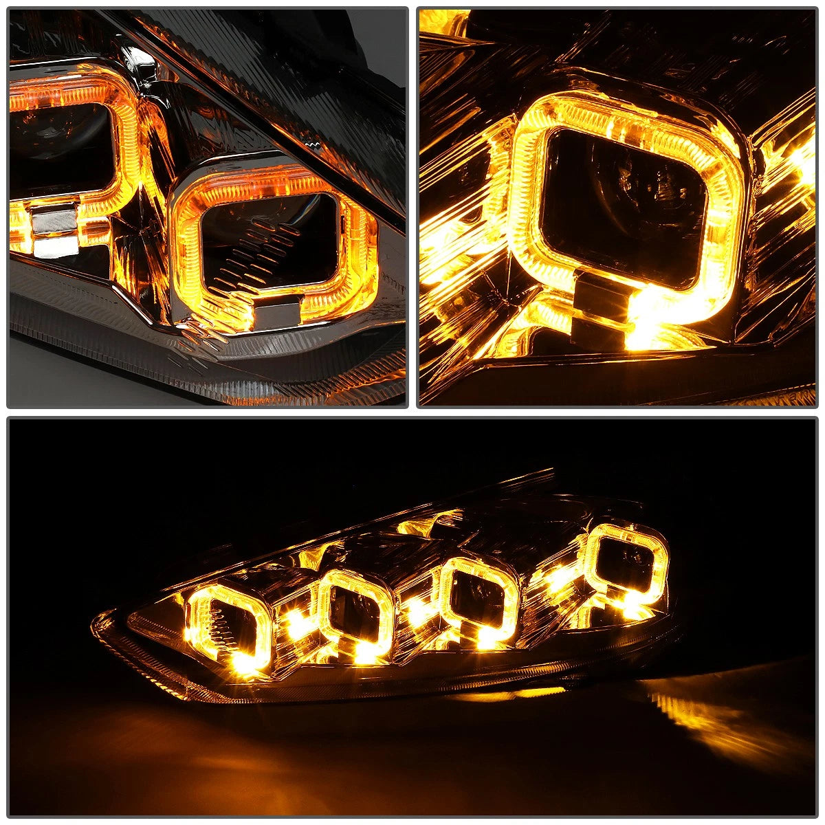 Sequential LED Halo Projector Headlight for Ford Focus (2015–2018) Smoked/Amber