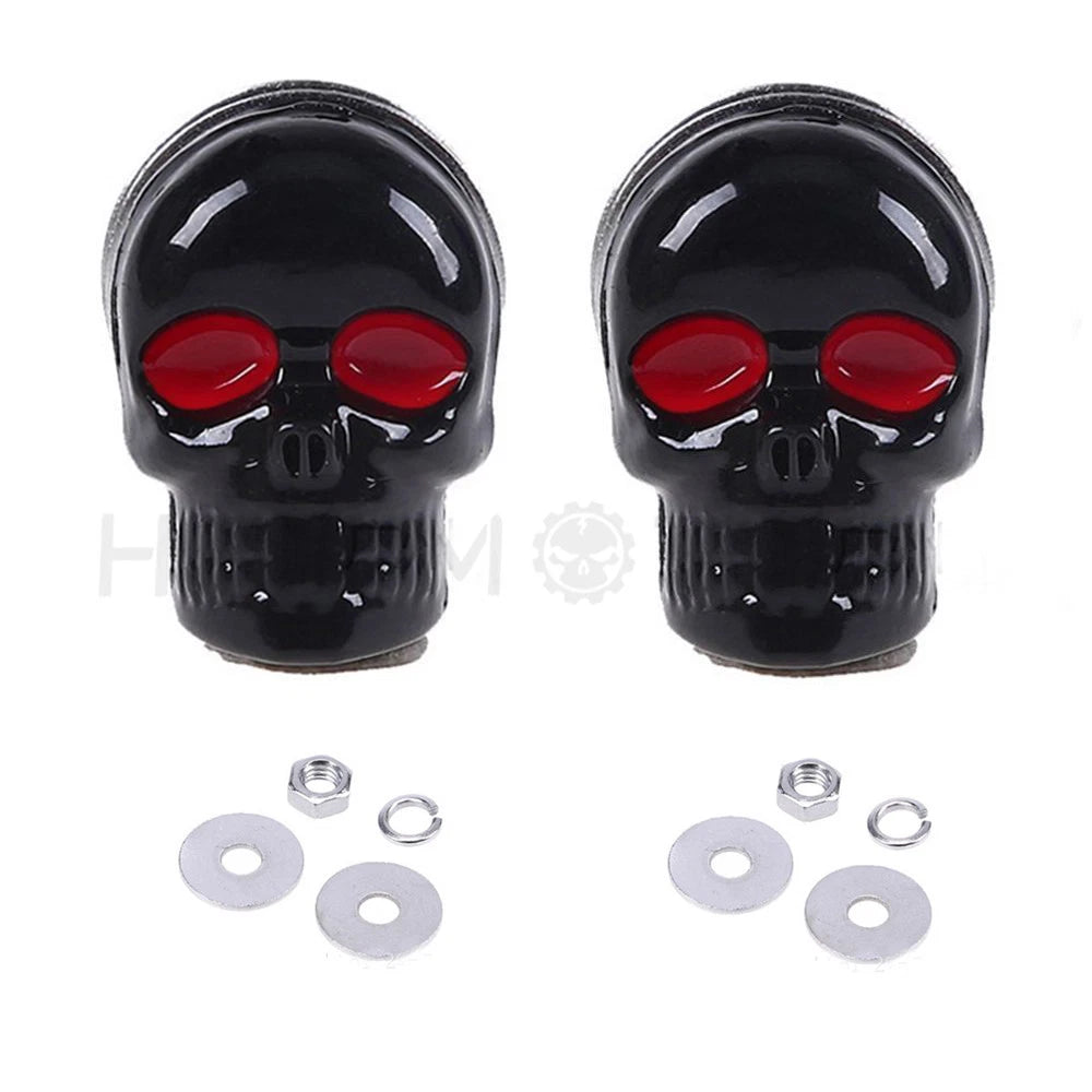 2X Skull Black Motorcycle License Plate Frame Bolts Screws Red Eye