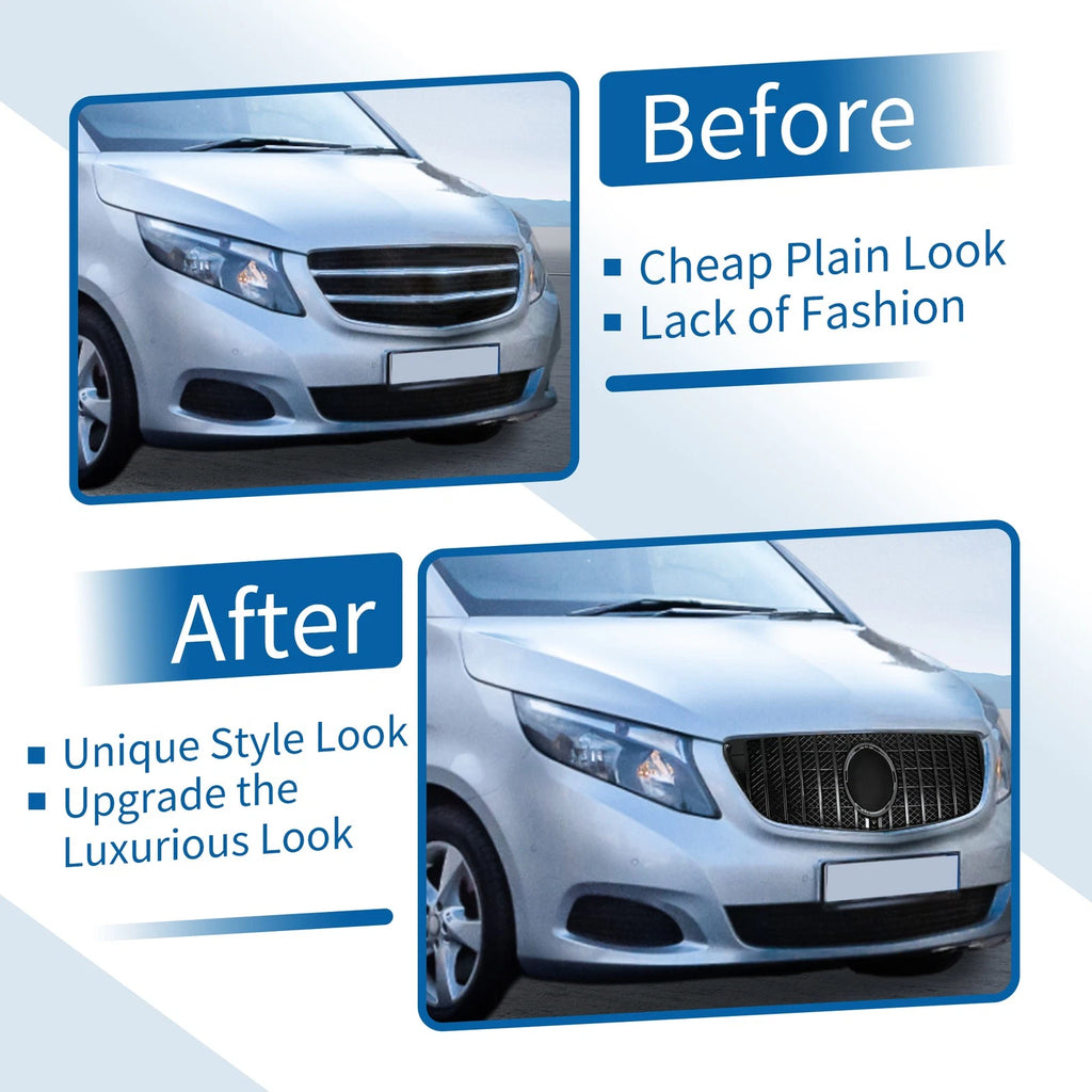 Front Upper Bumper Grille for Mercedes-Benz VITO-Class W477 (2014–2023) Glossy Black