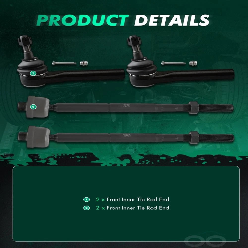 Set of 4 Front Tie Rod Ends for Cadillac Escalade, Chevrolet Silverado 1500 (2015–2019)