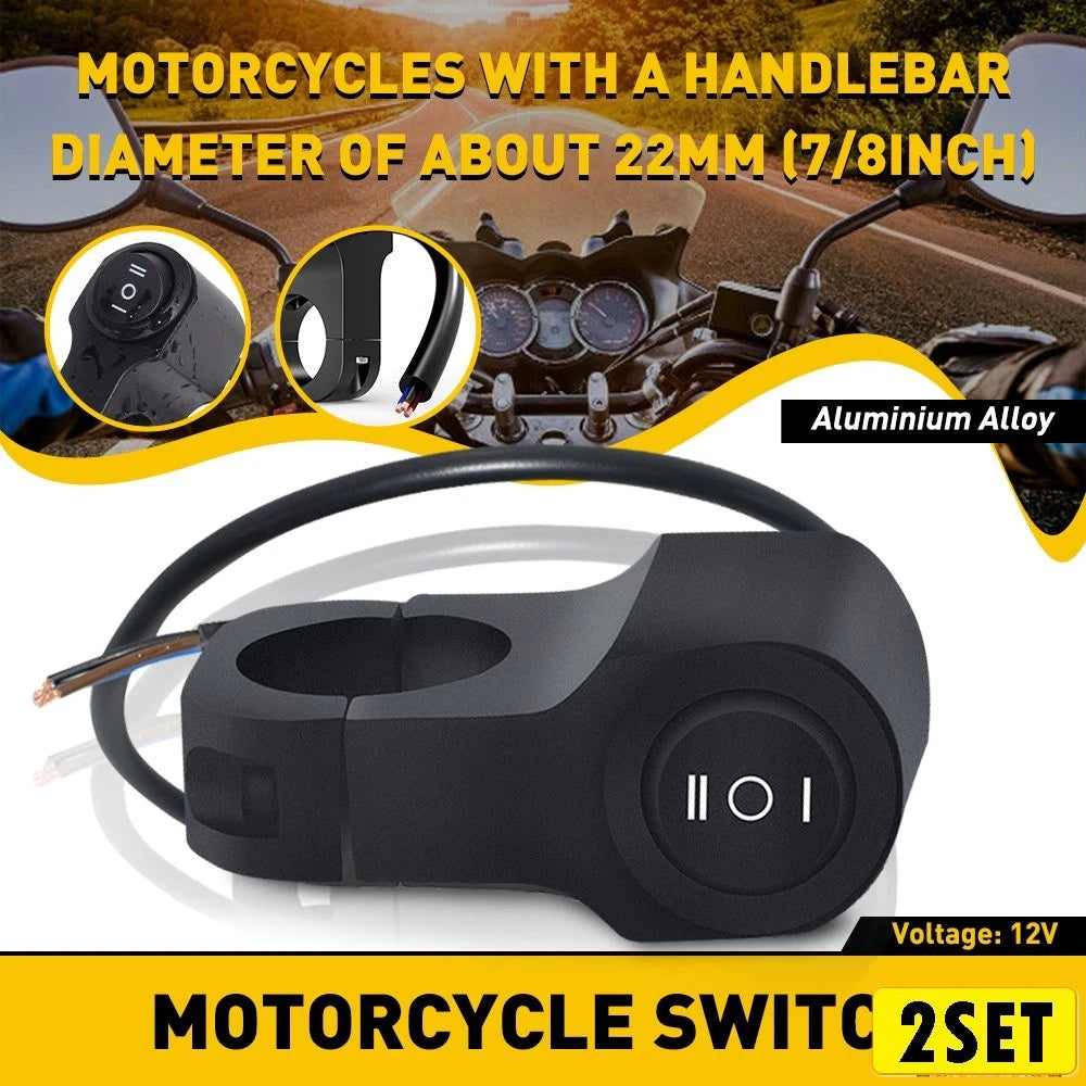 Set of 2 On-Off Kill Switches for Universal Motorcycle 7/8" 22mm Handlebar