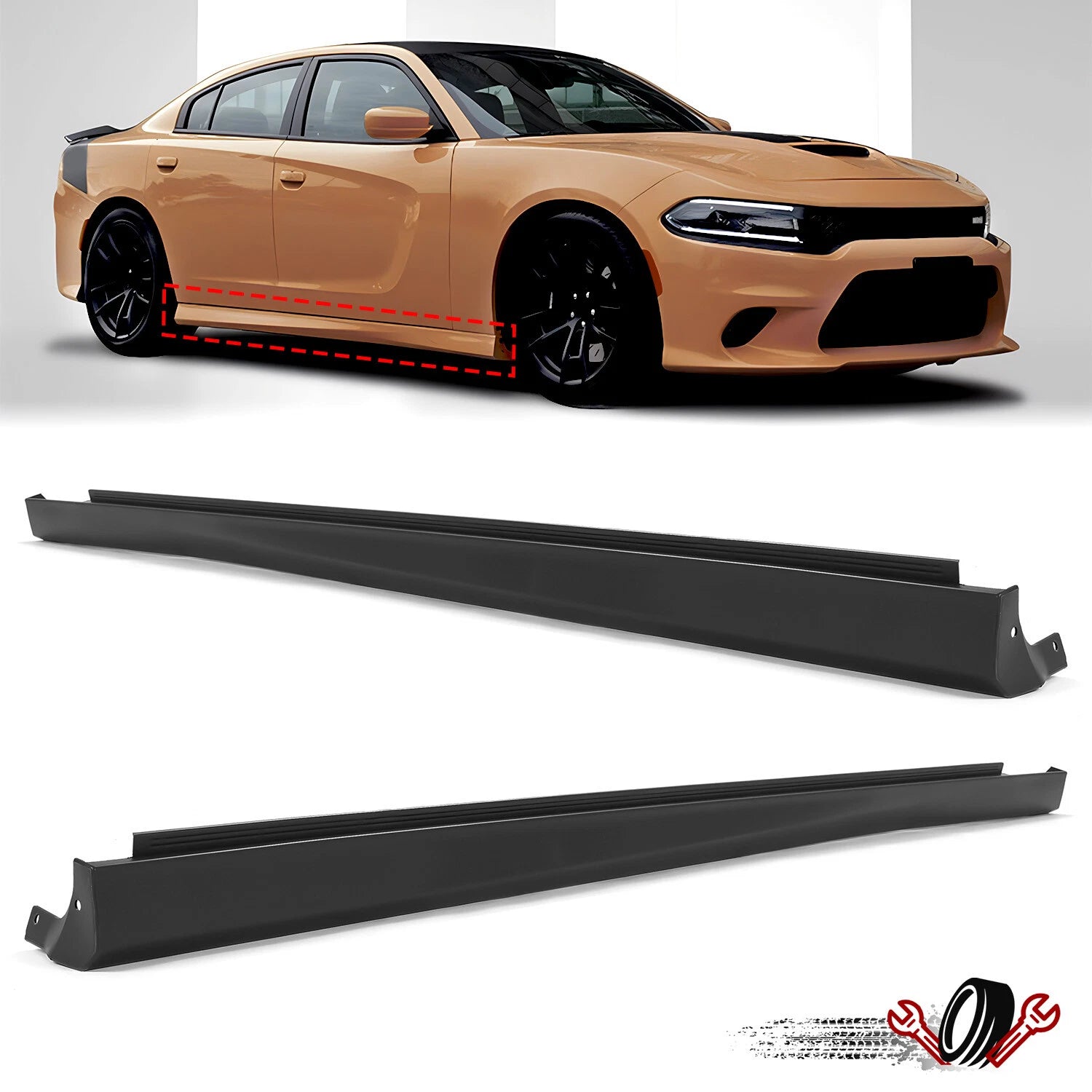 Set of 2 Rocker Panel Side Skirt Moldings for Dodge Charger (2011–2023)