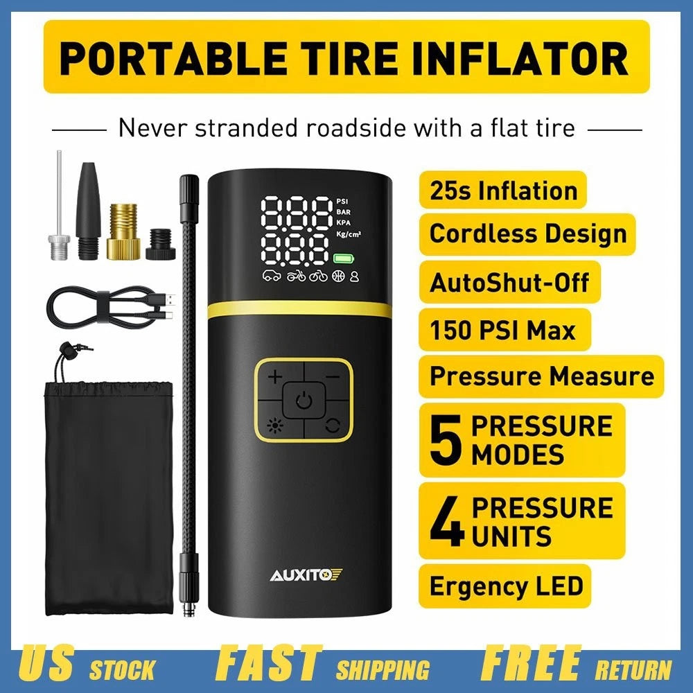 Electric Tire Inflator Air Pump Compressor 150 PSI for Auto (7.4V)