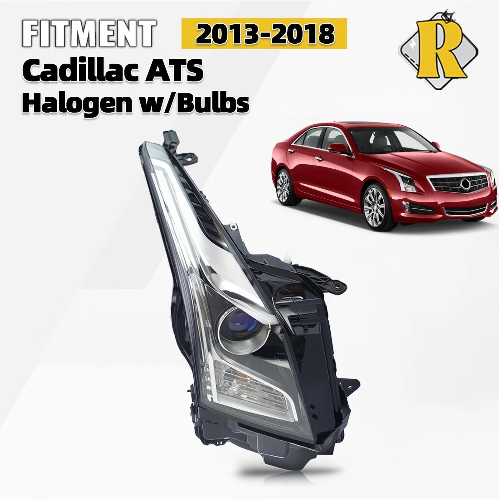 Right Side Halogen Headlight for Cadillac ATS (2013–2018) Chrome Housing