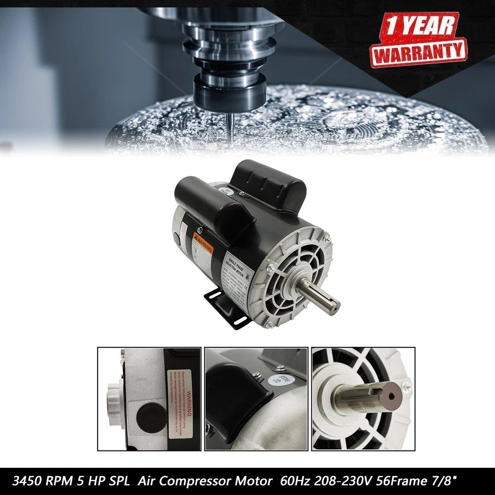 5 HP Air Compressor Motor for Various Models (60Hz, 208-230V)