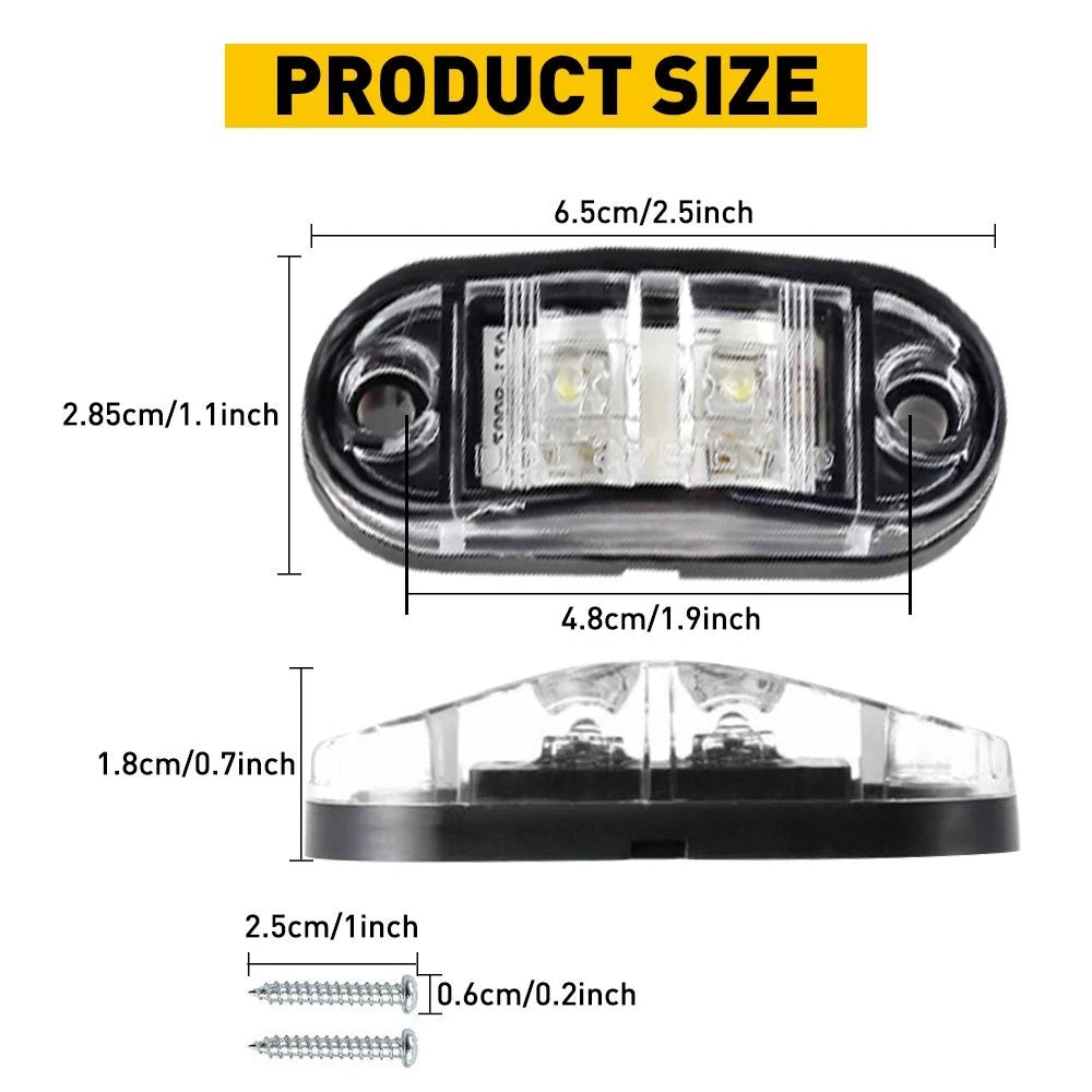 10X White 2-LED Oval Side Marker Lights for Truck Trailer