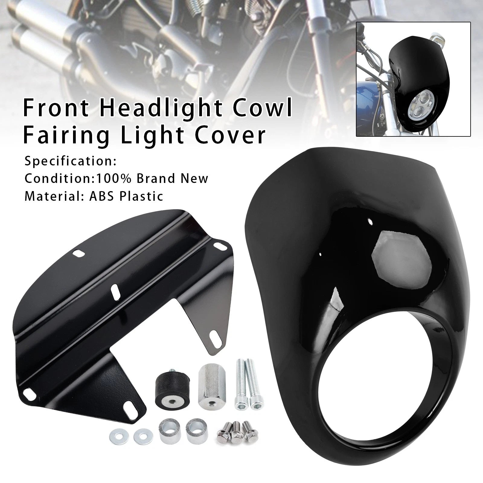 Headlight Fairing Light Cover for Harley Sportster Dyna XL 883 1200 (1973–up) Black