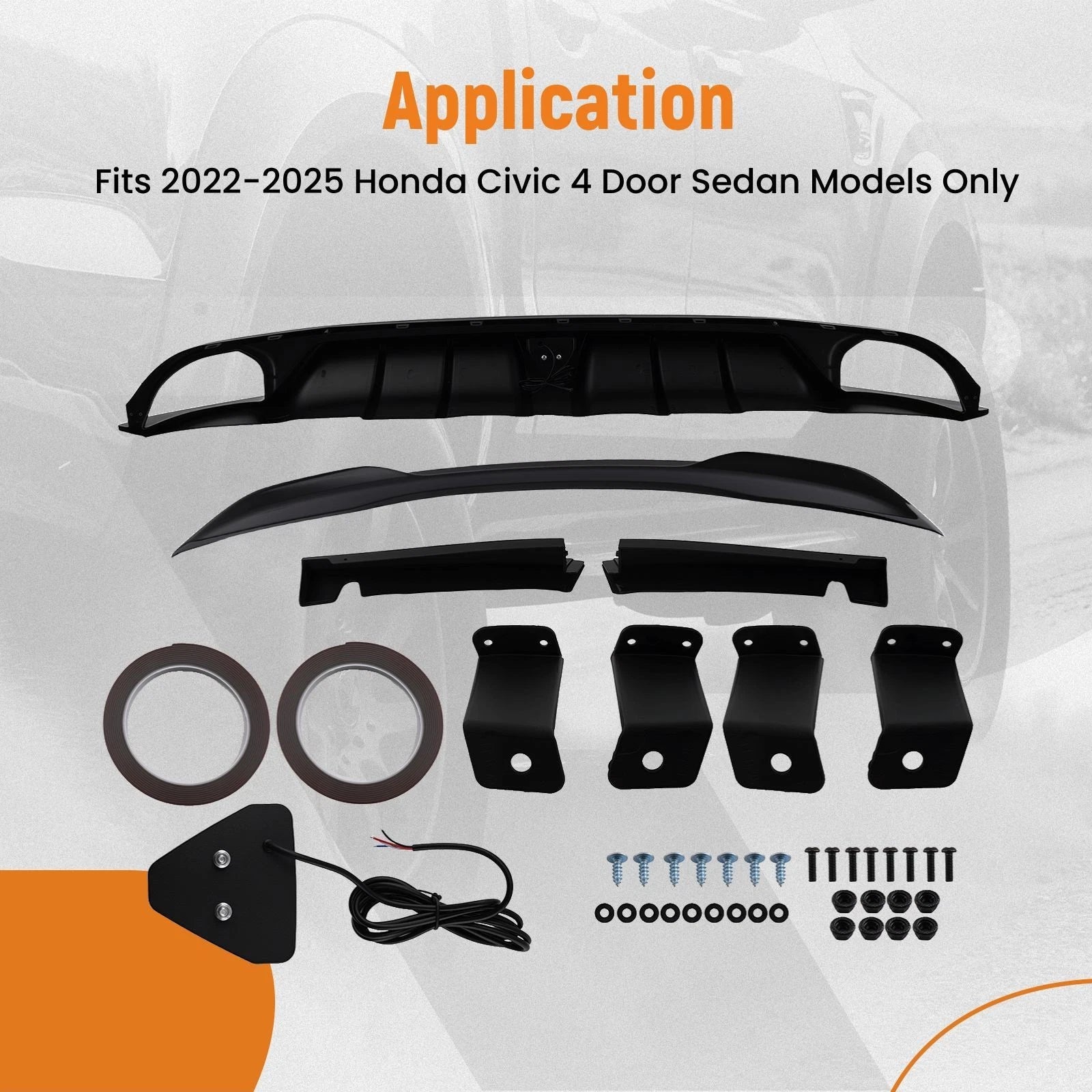 Trunk Spoiler & LED Rear Bumper Diffuser for Honda Civic (2022–2025)
