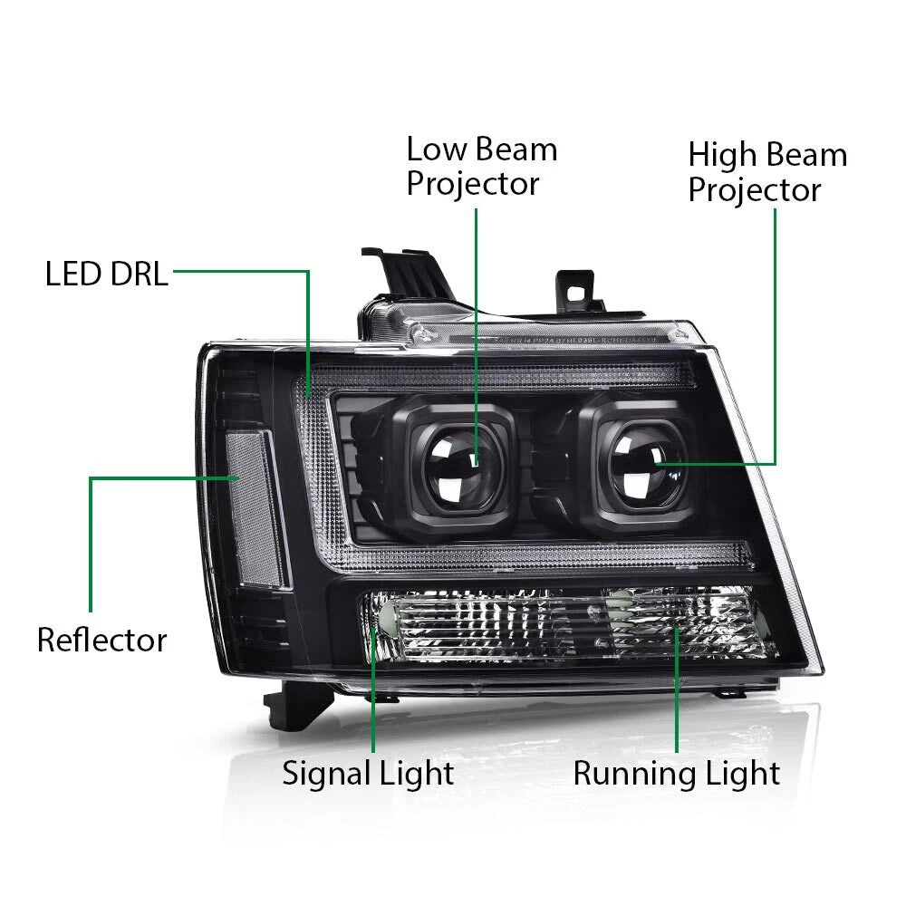 Dual LED Projector Headlights for Chevy Avalanche Tahoe Suburban (2007–2014)