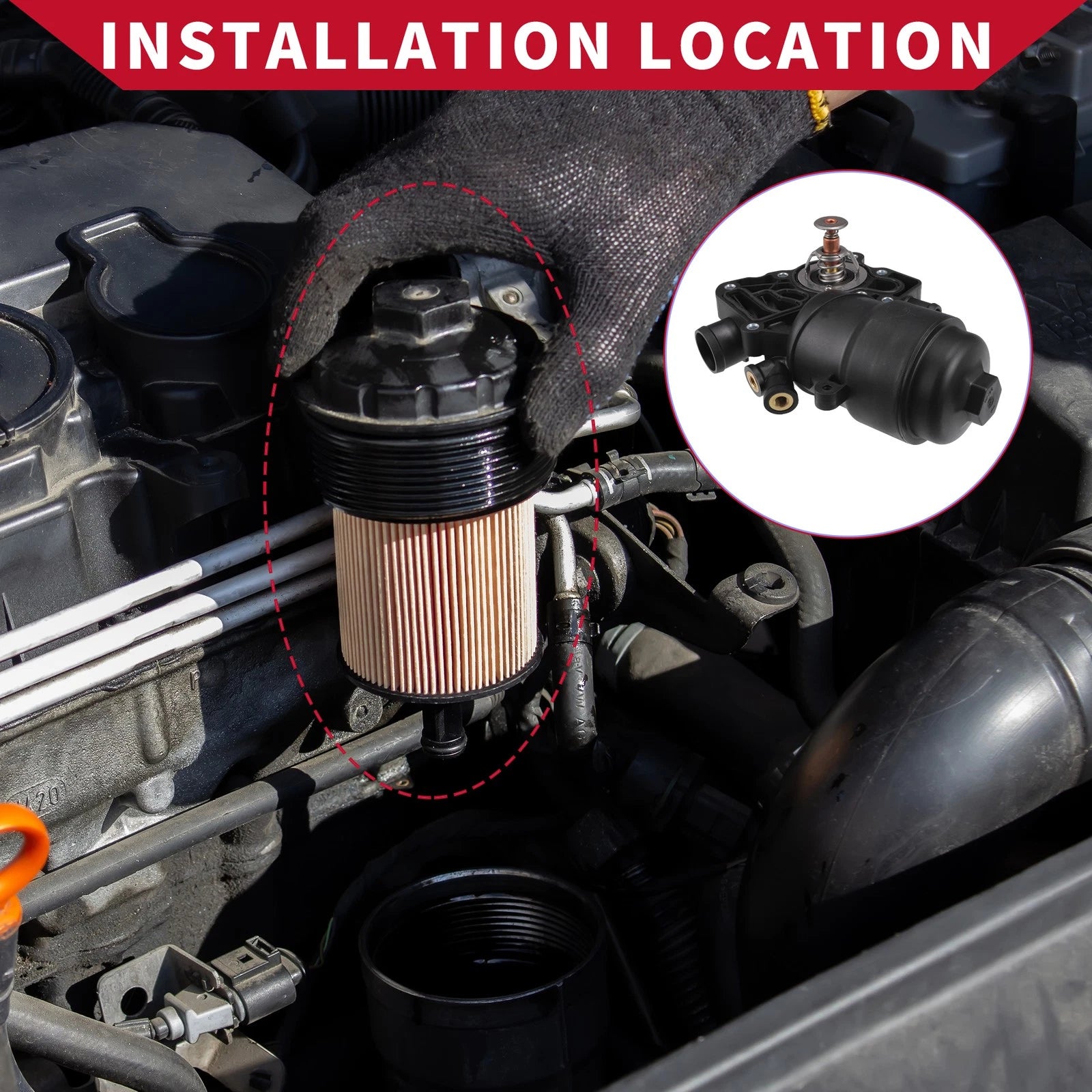 Engine Oil Filter Base Housing Assembly with Seals for Audi A6 A7 (2012–2018) No.059115389K